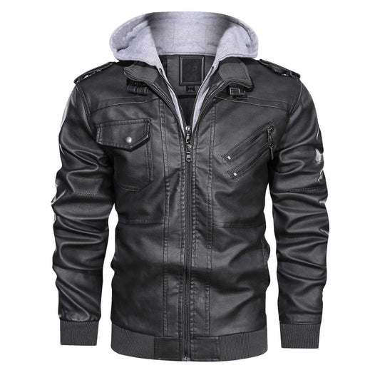 Cashmere Men's's Leather Jacket Coat Autumn And Winter Velvet Thickened Zipper Ho