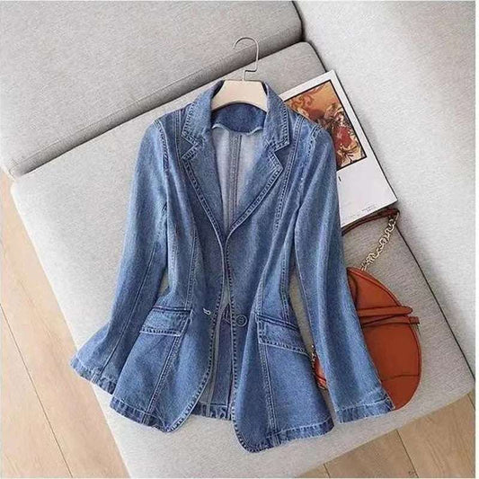 Jp7 3Xl Blue Vintage Suit Women Jeans Jacket Casual Tops Loose Short Denim Blazer Outwear Fe