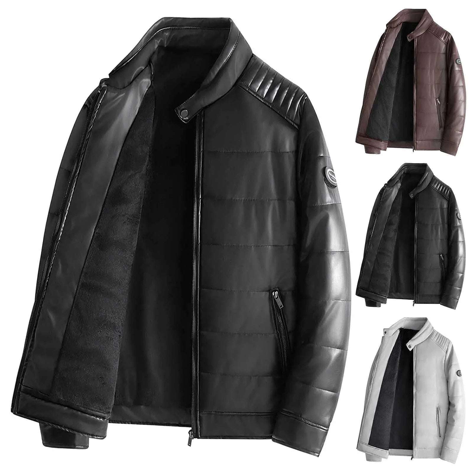 2024 New Fall And Winter Leather Jacket Men's's Padded Thickened Cott On Fleece H