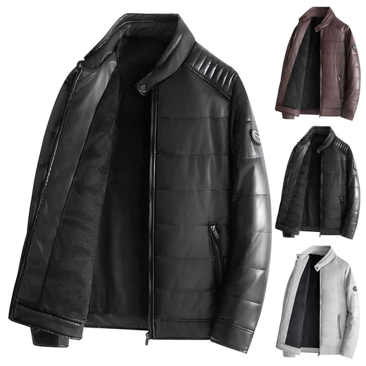 2024 New Fall And Winter Leather Jacket Men's's Padded Thickened Cott On Fleece H