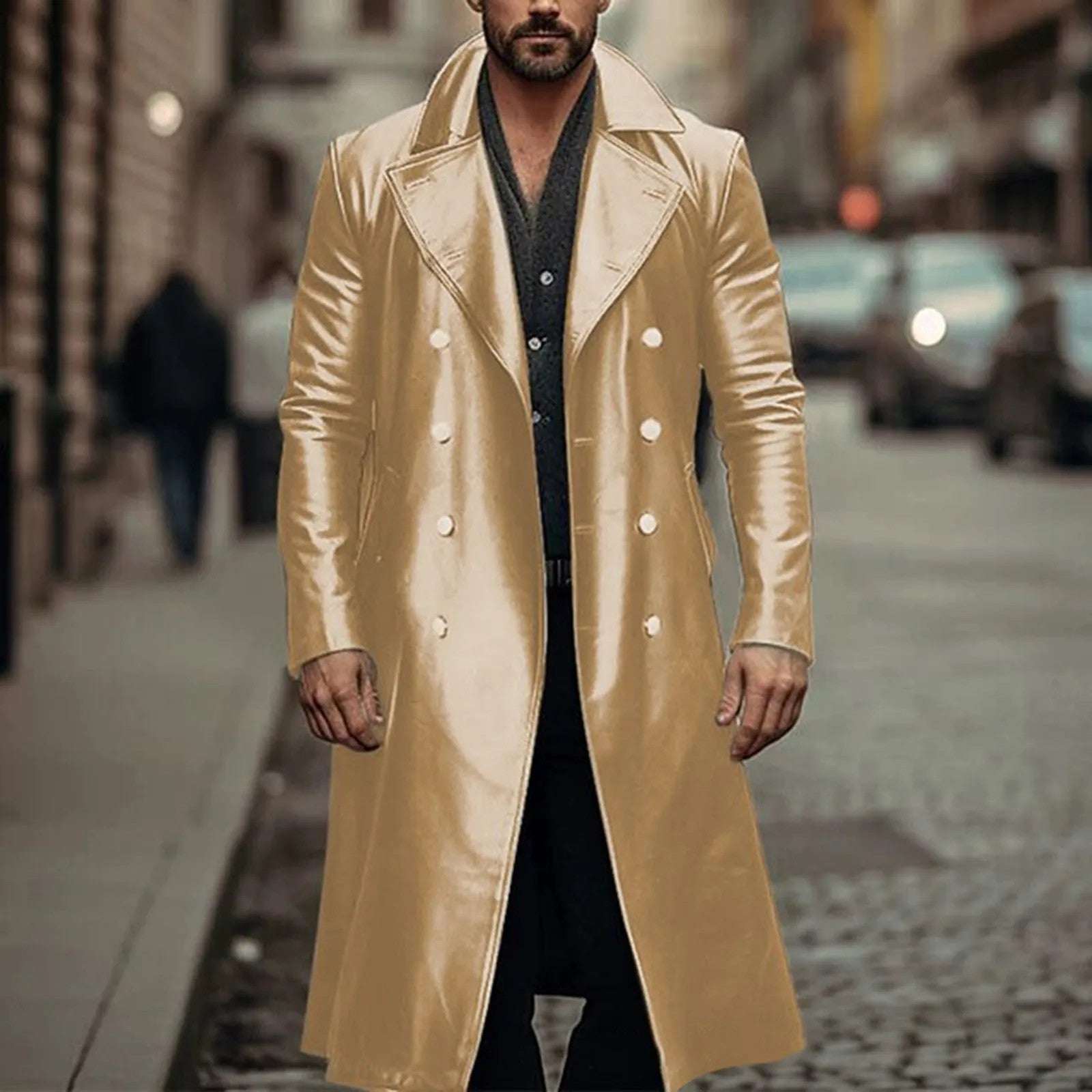 Men'S Outerwear Vintage Leather Thicken Slim Fitting Mid Length Zippered Jacket T