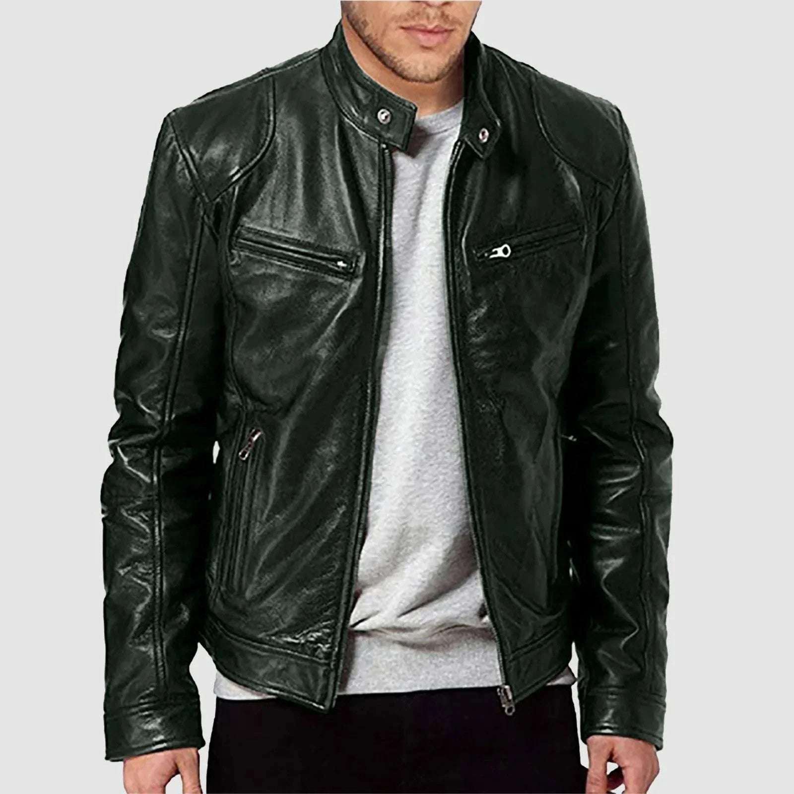 Light Weight Sports Coat For Men's Men'ss Jacket Stand Up Slim Leather Jacket Male
