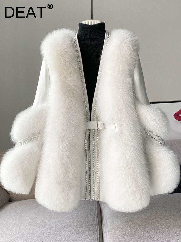 DEAT Fashion Temperament Thickened Fur Coat Cardigan Women Top-Quality Leather