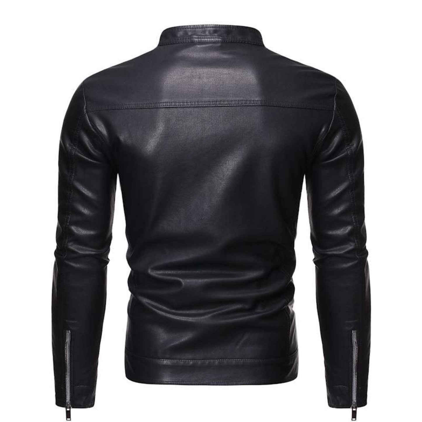 Male Faux Leather Jackets Autumn Winter Solid Color Leather Jacket Warm Coat St