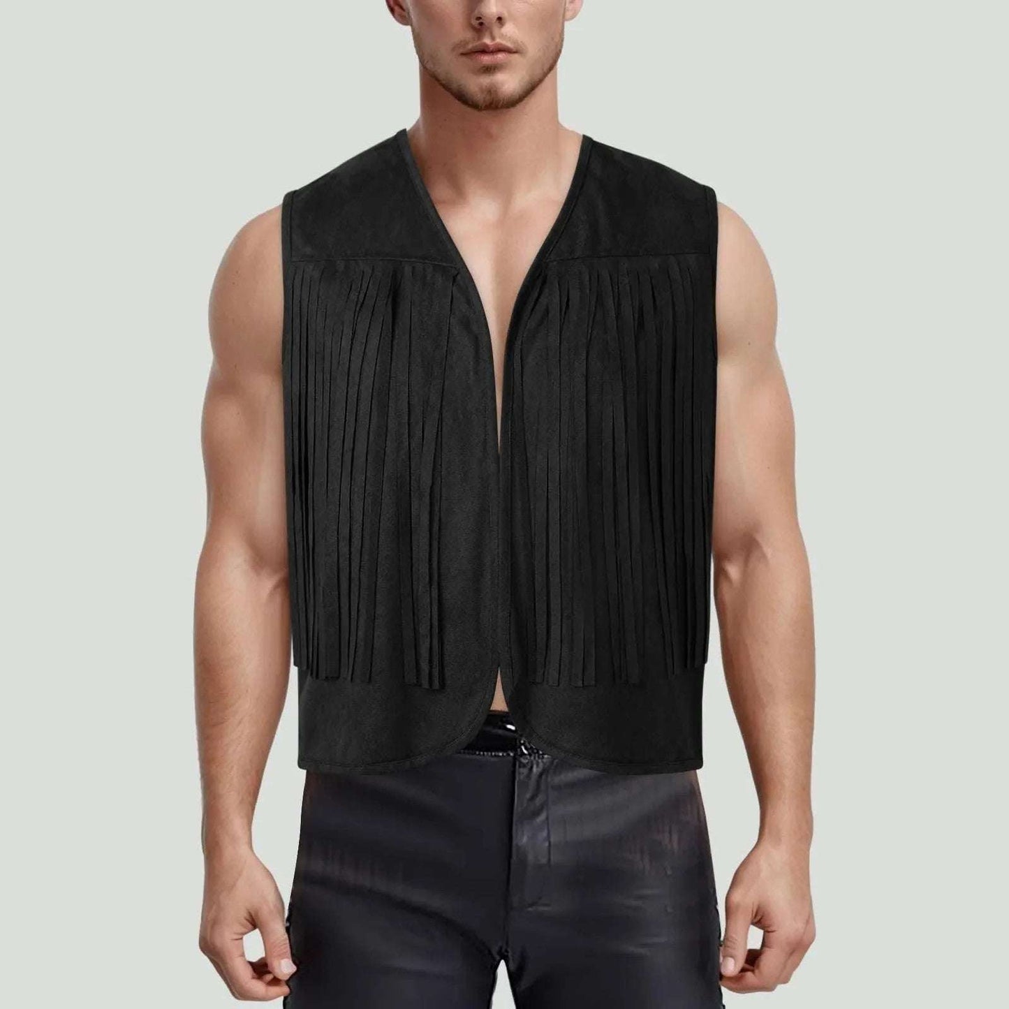 Autumn Winter Knit Suede Vest Tassel Sleeveless Indian Adult Men's Vintage Vest W