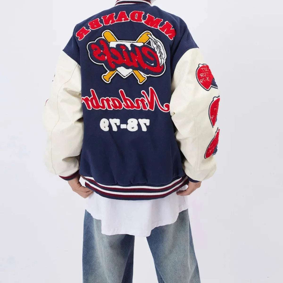 2025 New Baseball Jacket Fashion Men's Hip Hop Harajuku Bone Letter Patchwork Leat
