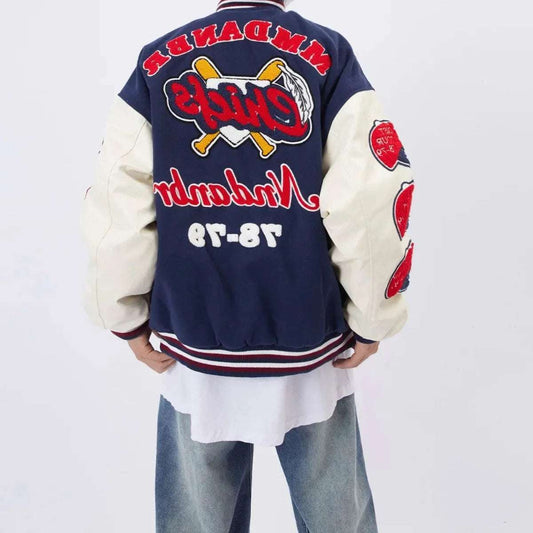 2025 New Baseball Jacket Fashion Men's Hip Hop Harajuku Bone Letter Patchwork Leat