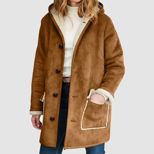 Winter Suede Leather Jackets For Women's Streetwear Ladies Warm Hooded Thick Outer