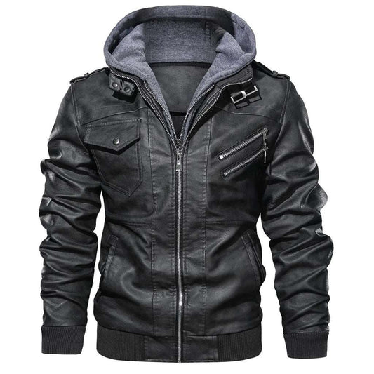 Men's's Color Vintage Hoodies Winter Coat Autumn Hoodies Imitation Leather Zipper