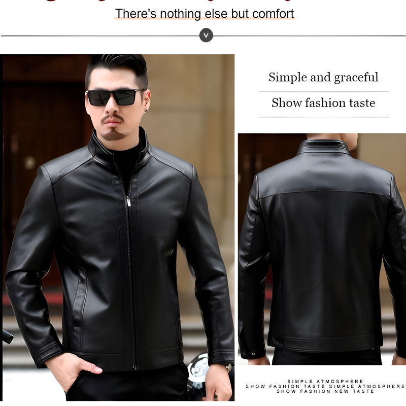 Men's Leather Jacket Stand Collar Jacket Men's Casual PU Leather Jacket Casual  image 5