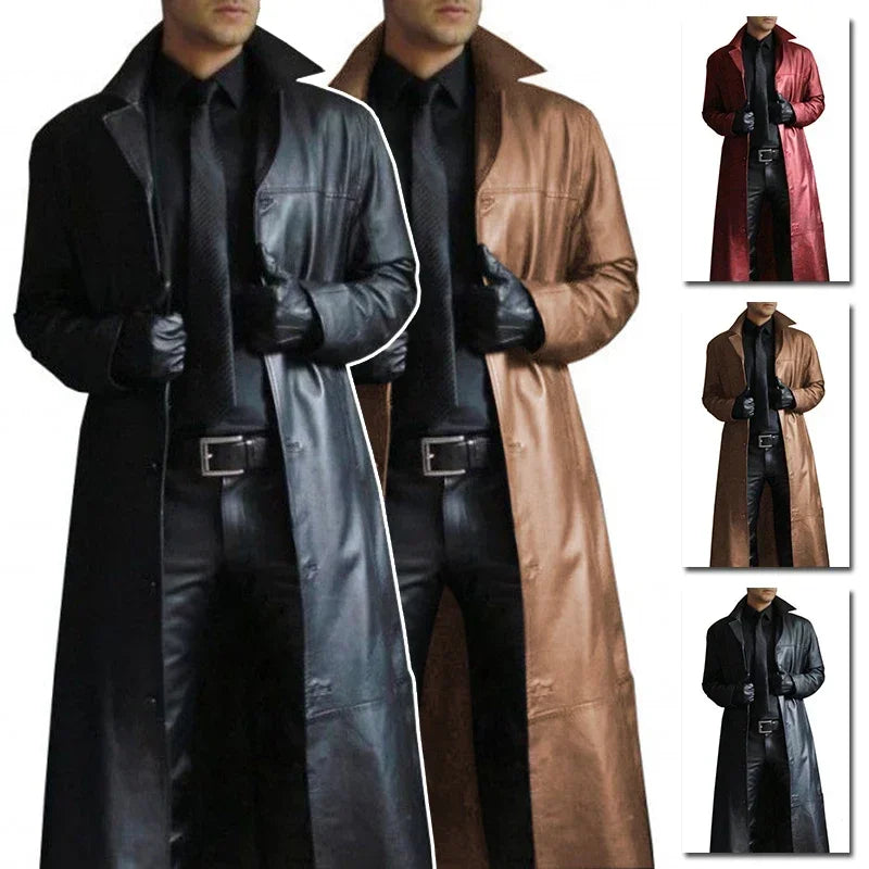 Men's Fashion Medieval Steampunk Gothic Long Leather Jackets Vintage Winte
