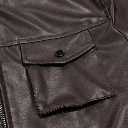 Streetwear Men Zipper Pu Leather Jackets Slim Long Sleeve Zip Up Casual Jacke image 2