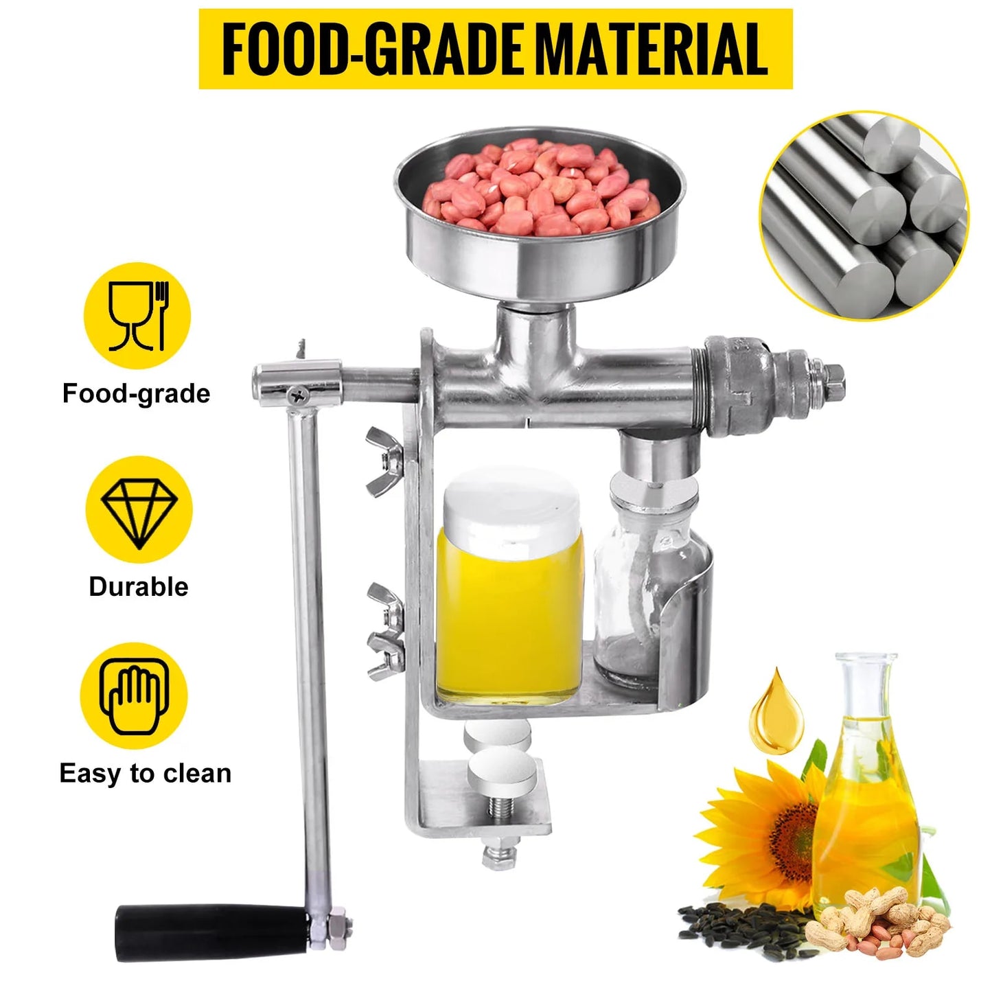 VEVOR Manual Oil Press Machine 304 Stainless Steel for DIY Seed Nut Peanut Oil image 3