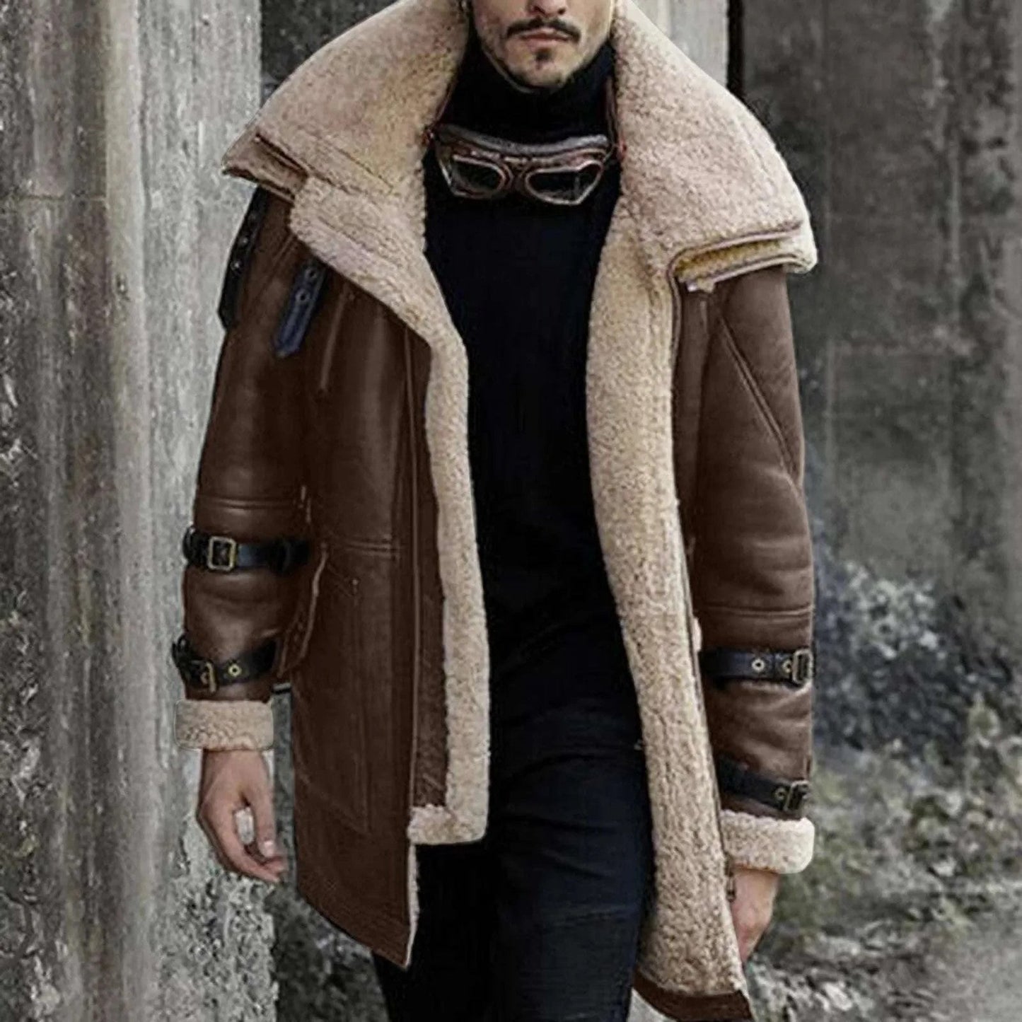 Warmest Winter Coat Men'S Winter Coat Lapel Long Sleeve Padded Leather Jacket Vin