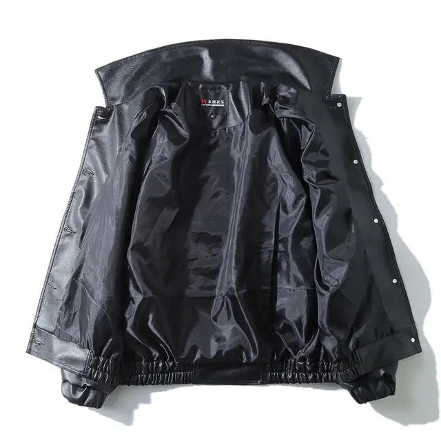Black PU Leather Motorcycle Biker Jacket for Men - Fashion Bomber Coat with Poc