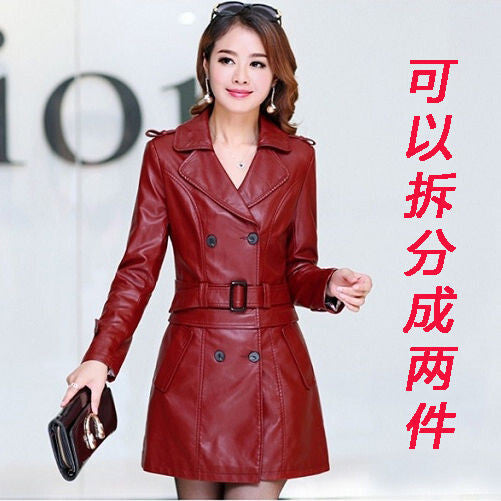 2023 fall top Compound lambskin leather moto jacket Detachable Women clothing