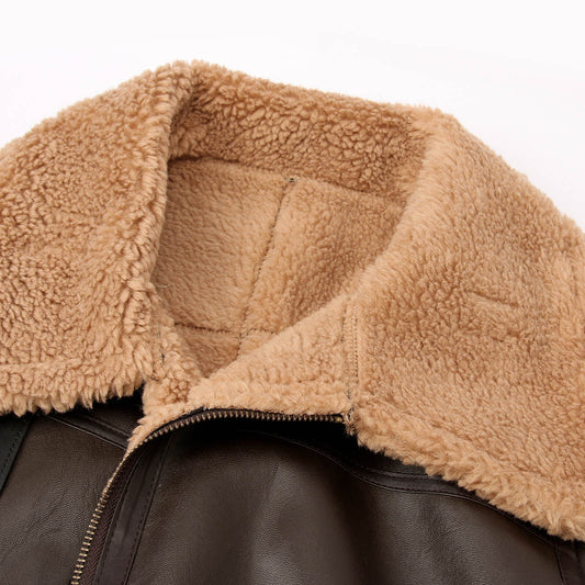 Men Fleece Lined PU Leather Jacket Autumn WInter Artificial Fur Long Sleeve Z