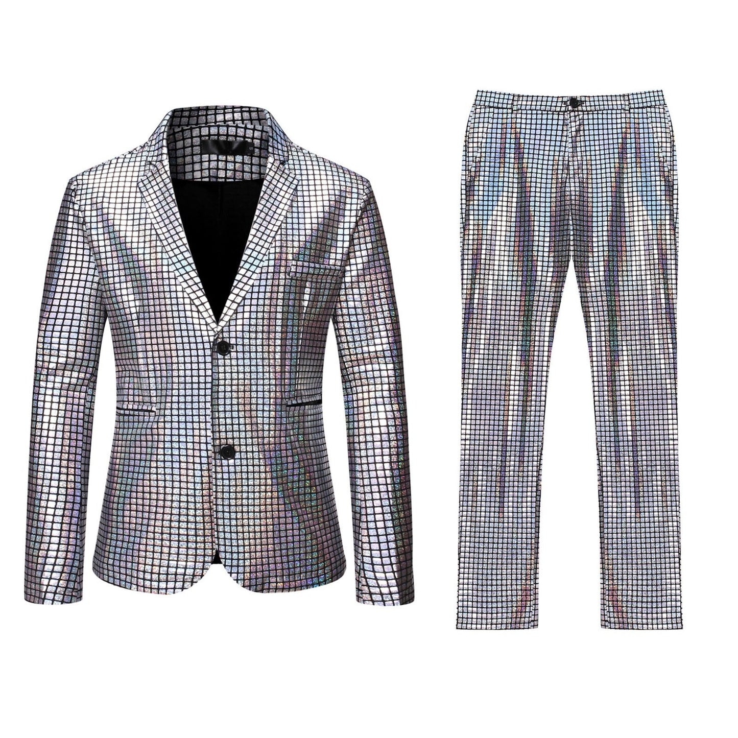 Grid Printed Men 2 Piece Suit Set Retro Punk Single Breasted Blazers And Pant S