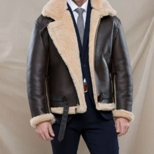 Men's Leather Jacket Comfortable Thickening Warm Integrated Fur Long Sleeved Soli