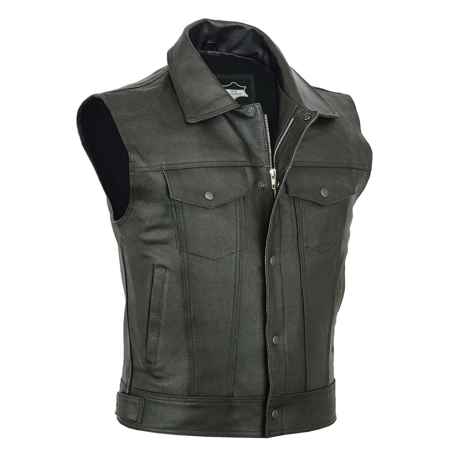 Punk Sleeveless Vest Jackets Drawstring Hem Zipper Vest Men's Fashion Handsome Ca
