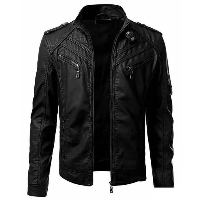Men'S Casual Fashion Leather Coat - European And American Style Solid Color Outerwear