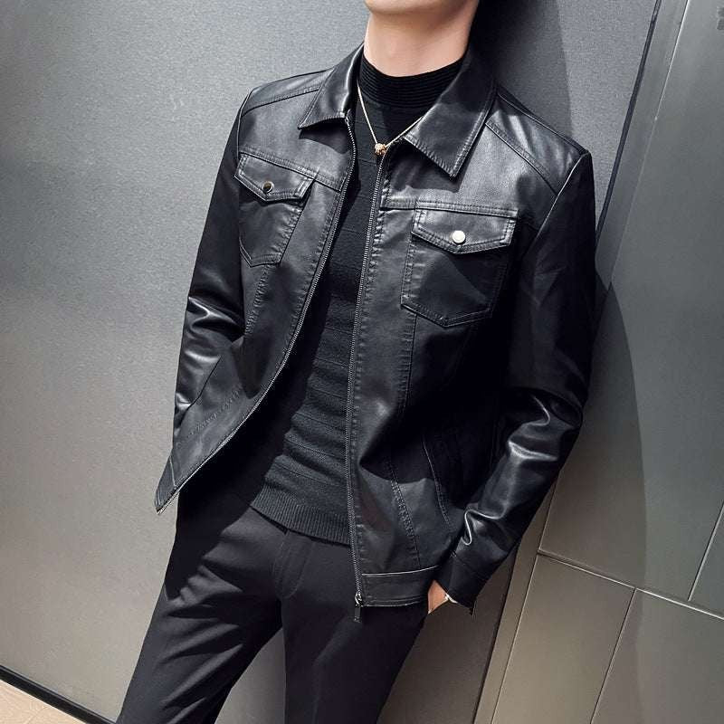 New Fashion Men Slim Fit Motorcycle Leather Jackets Multi-Pockets Casual Pu Lea