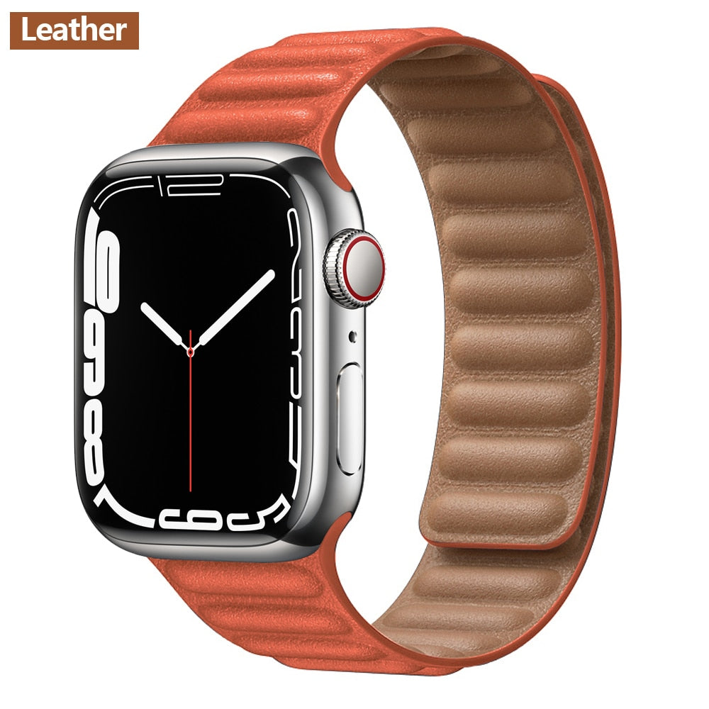 Leather Link For Apple Watch Band 45mm 41mm 44mm 40mm 49mm Original Magnetic Lo image 6