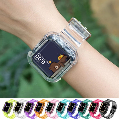 Clear Band + Case For Apple Watch 8 7 6 Se 5 3 2 Soft Transparent Sili