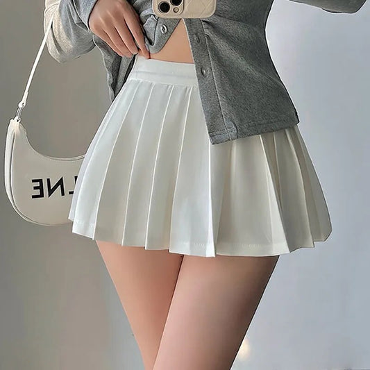 HOUZHOU Pleated Skirt with Shorts Women Gorgeous High Waist Black White A-line Kore