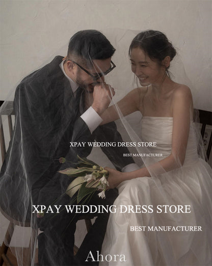 XPAY Elegant Strapless A Line Korea Wedding Dresses Pleats Taffeta Bridal Dress image 2