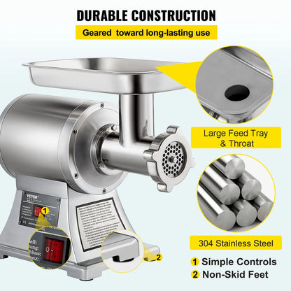 VEVOR 122 Kg/H 250 KG/H Electric Meat Mincer Chopper Heavy Duty Food Processors image 3