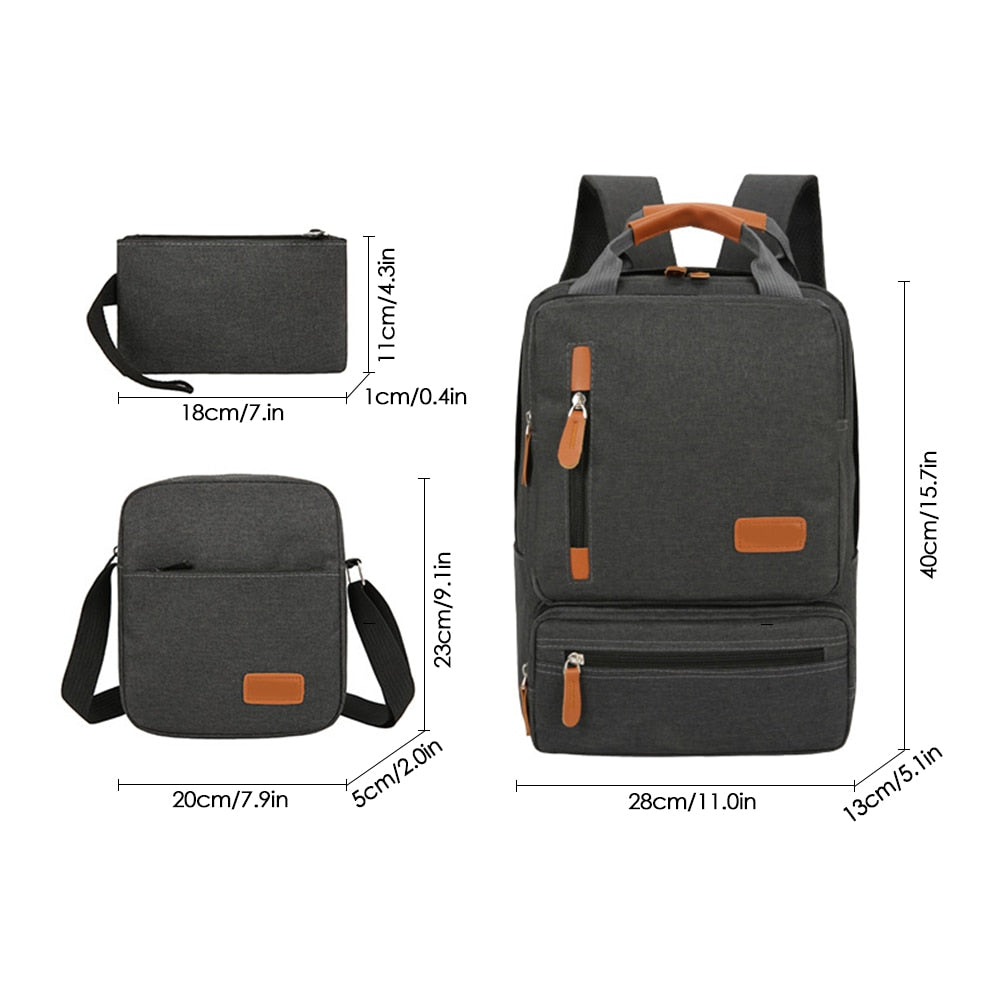 3pcs Backpack Set Women Men Laptop Backpack Shoulder Bag Small Pocket for Trave image 9