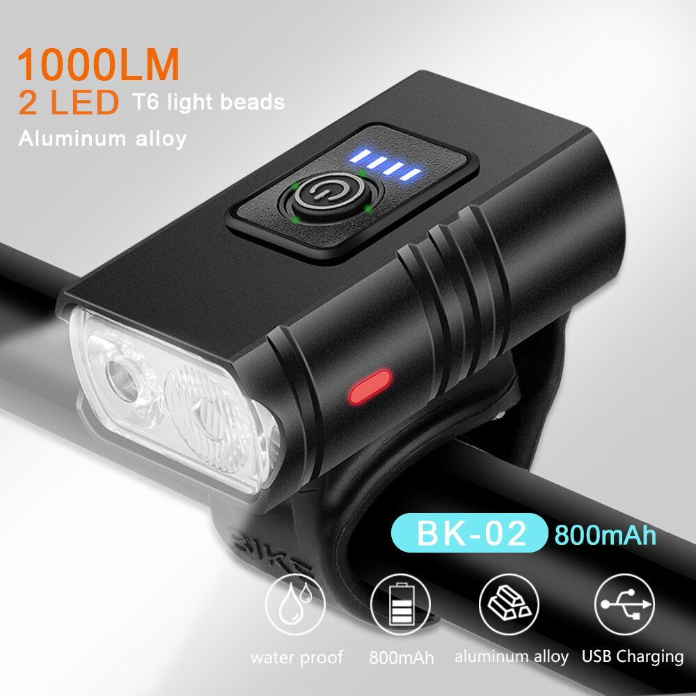 BK02 Bike Light USB Rechargeable T6 LED Bicycle Lights 6 Modes MTB Flashlight B image 1