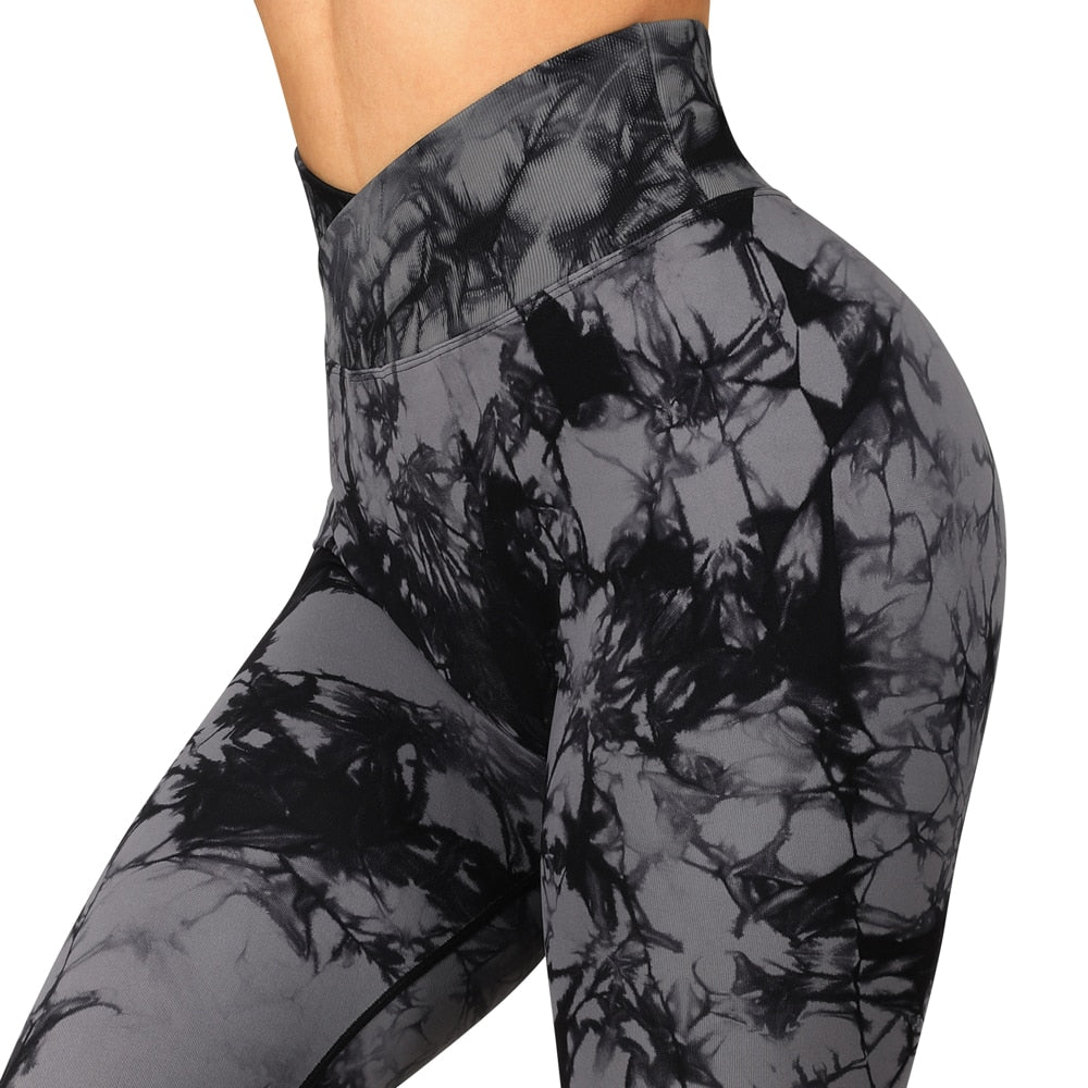 Tie Dye Women Leggings Pants Irregular High Waist Casual Fitness Yoga Pant Soli image 3