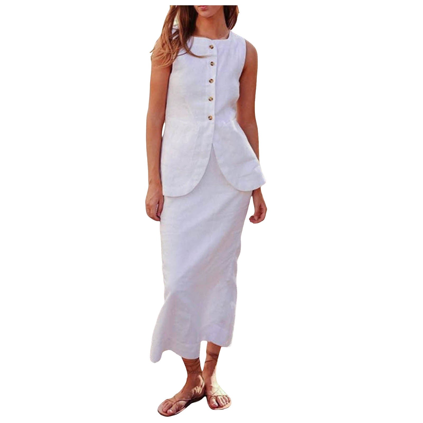 Women Vest Skirt Set Female Khaki Long Blazer Vest V Neck Sleeveless Slim Top+E image 1