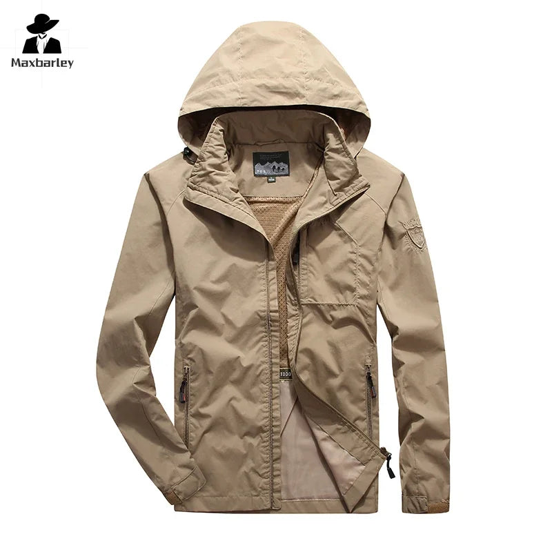 Men's Windbreaker Hiking Jacket Men's Thin Waterproof MA-1 Pilot Hooded Coat Me image 3