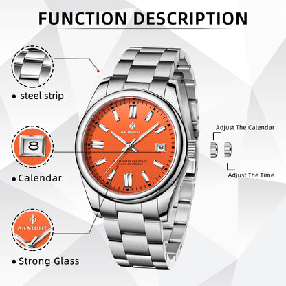 Watch for Men Orange Watch Dial Analog Quartz Wristwatches AKNIGHT Waterproof C image 8
