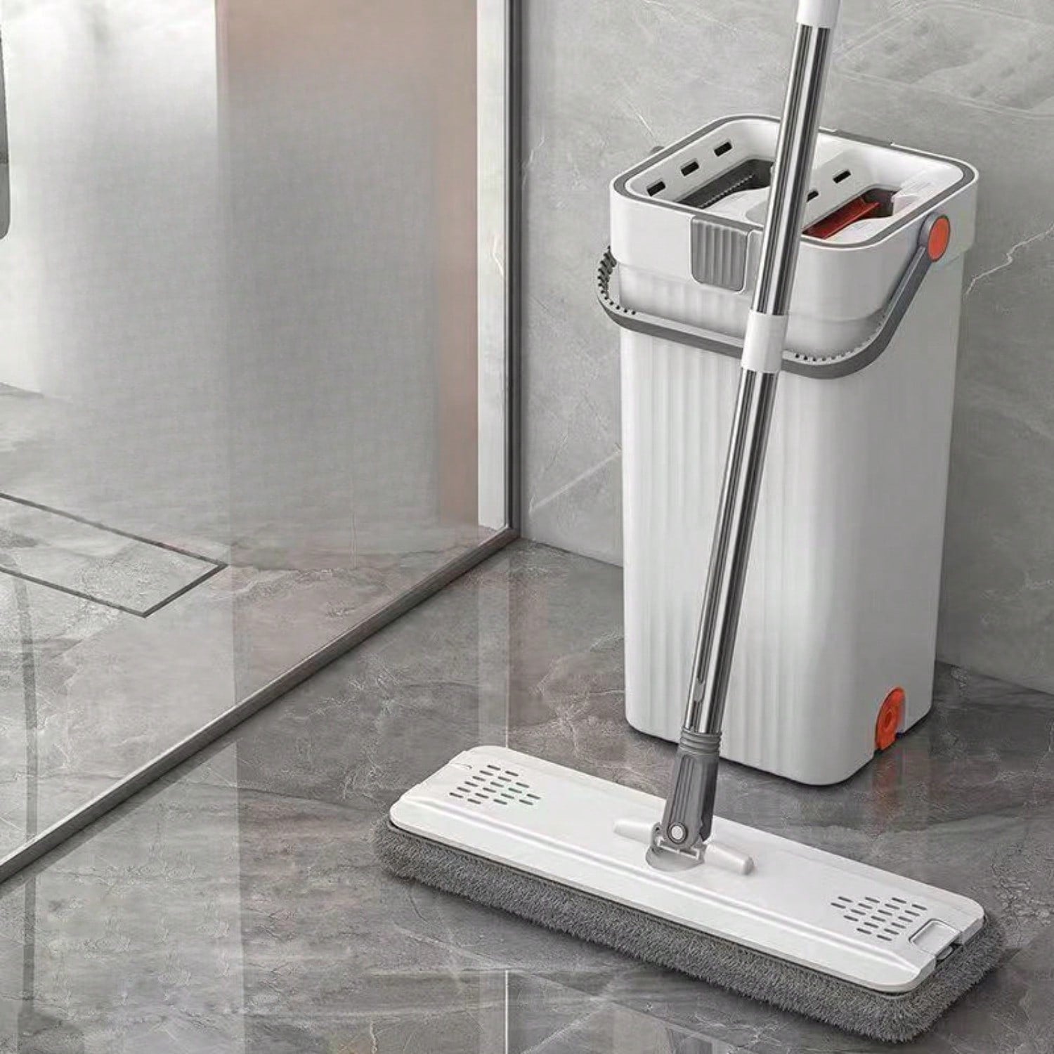 Mop and Bucket with Wringer Set for Home, Flat Mop and Bucket System for Floor  image 1