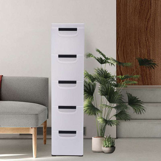 5-Tier Vertical Clothing Storage Cabinet Narrow Plastic Clothing Organizer Towe