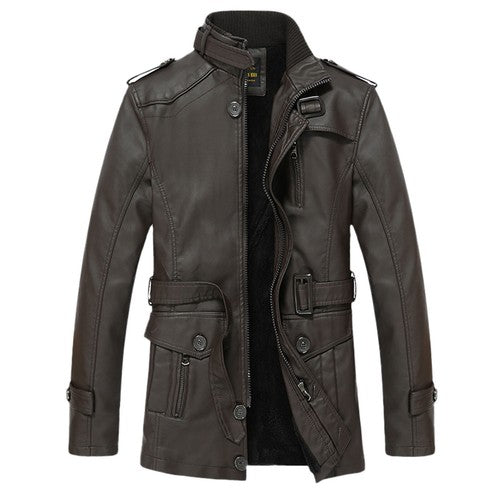 Men's Outdoor Sport Motorcycle Leather Jacket Solid Color Zipper Stand