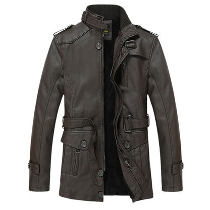 Men's Outdoor Sport Motorcycle Leather Jacket Solid Color Zipper Stand