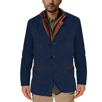 Men s Vintage Denim Jacket with Faux Fur Collar Distressed Ripped Long