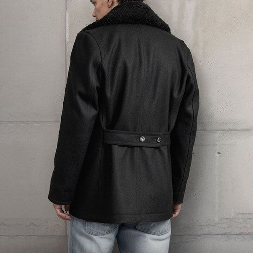 Stylish Men s Wool Pea Coat with Contrast Color Detail Double Breasted