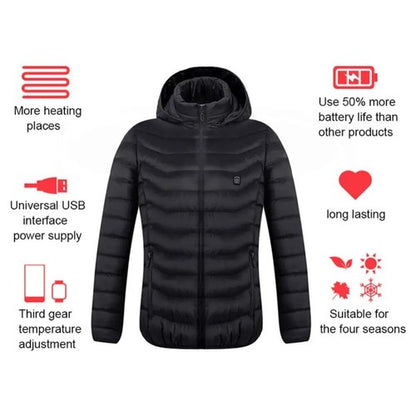 Winter Men Women Thicken Warm USB Heating Cotton Jackets Coat Smart Th