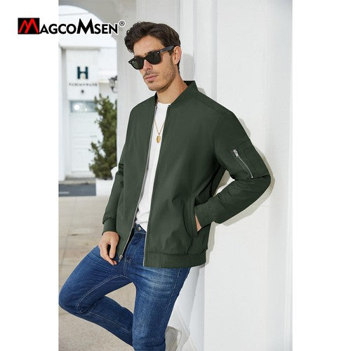 MAGCOMSEN Lightweight Men's Bomber Jackets Summer Autumn Full Zip Wind