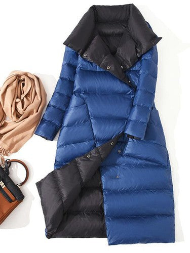 Fitaylor  Women Double Sided Down Long Jacket Winter Turtleneck White