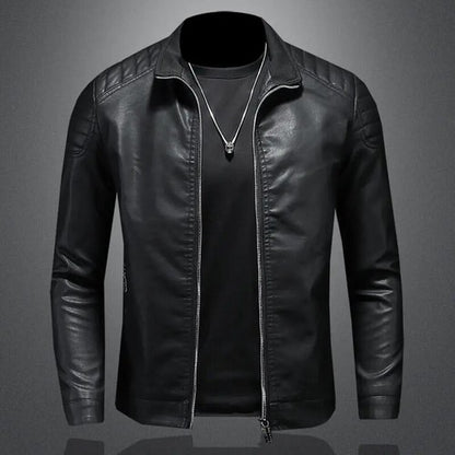 Men's Motorcycle PU Leather Jacket – Turn Down Collar, Slim Fit, Autumn Winter, Blue