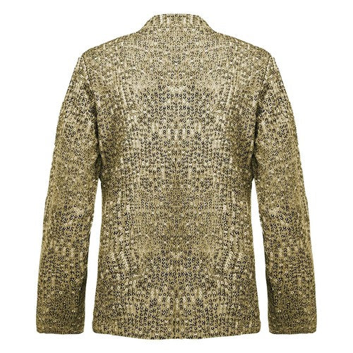 Women's Fashion Sequin Blazer – Long Sleeve Slim Fit Open Front Cardigan Jacket, Gold