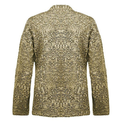 Women's Fashion Sequin Blazer – Long Sleeve Slim Fit Open Front Cardigan Jacket, Gold