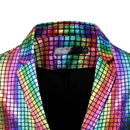 Grid Printed Men 2 Piece Suit Set Retro Punk Single Breasted Blazers A